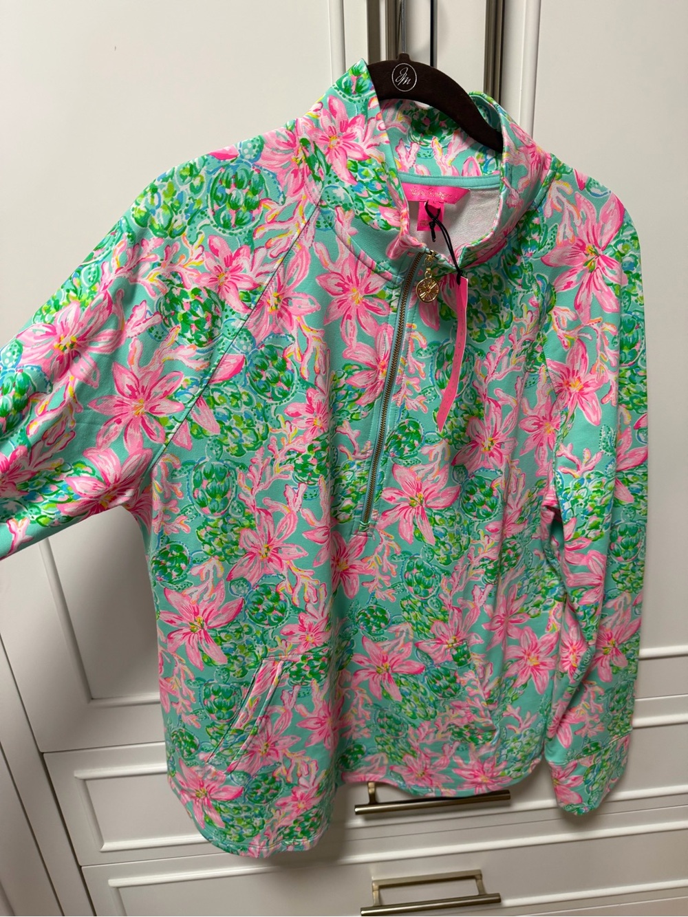 Lilly Pulitzer Mint Floral Pink Quarter-Zip Pullover